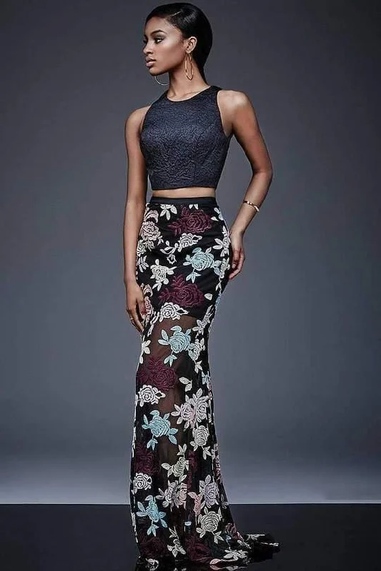 Jovani M405 Floral Print Two-Piece Evening Dress