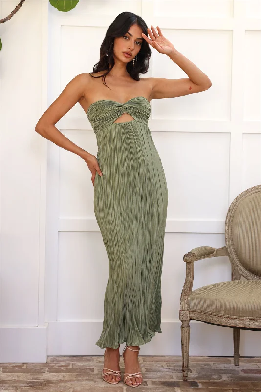 Wearing This Tonight Plisse Strapless Maxi Dress Sage