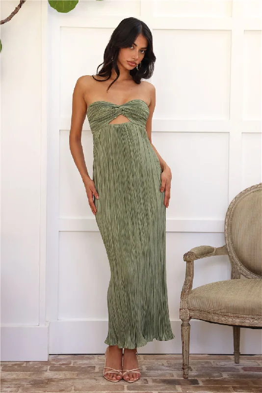 Wearing This Tonight Plisse Strapless Maxi Dress Sage