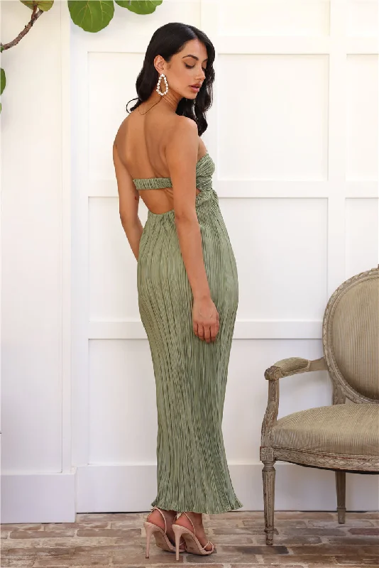 Wearing This Tonight Plisse Strapless Maxi Dress Sage