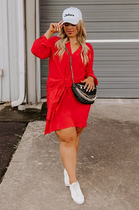 Press Room Front Tie Dress In Red Curves