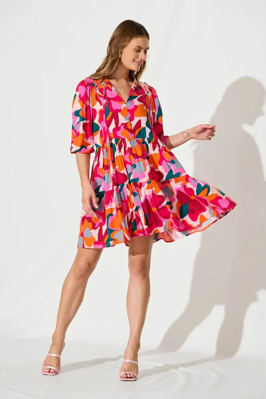 All Day Smock Dress In Bright Multi Floral Print