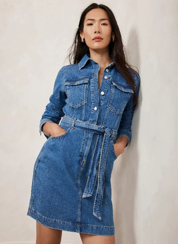 Blue Denim Mini Shirt Dress