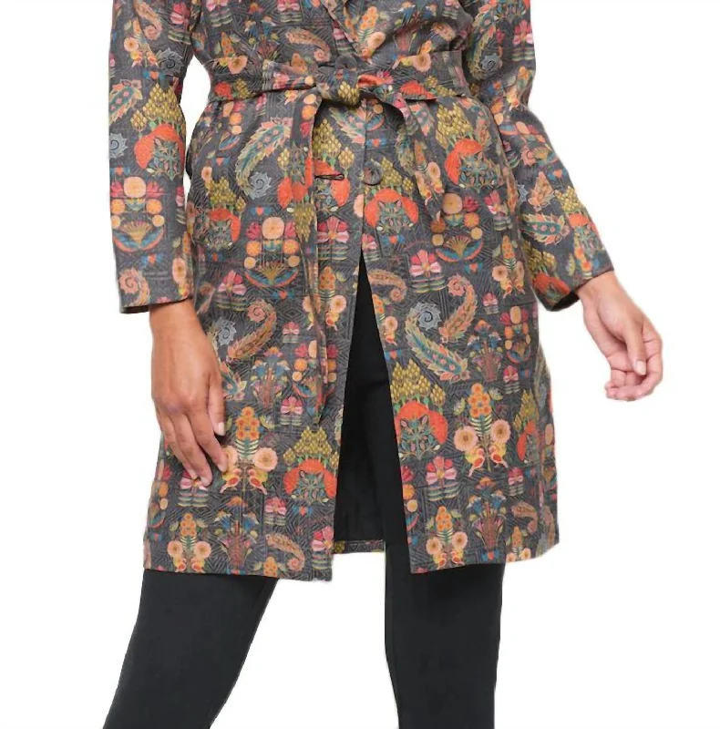 Deborah Vintage Print Brocade Coat In Multi