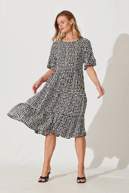 Element Midi Smock Dress In Black With White Spot