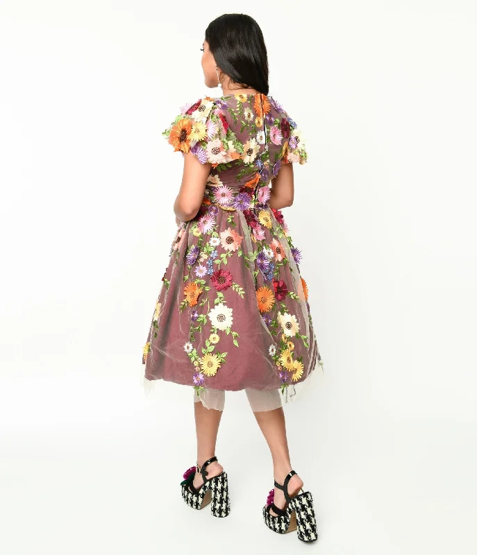 Magnolia Place Burgundy Flower Party Midori Swing Dress