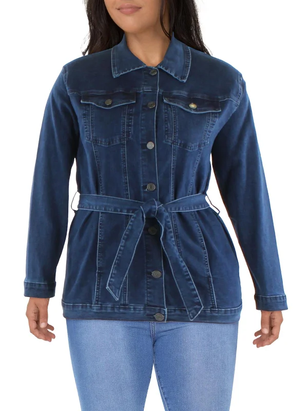 Womens Modern Fit Belted Denim Jacket