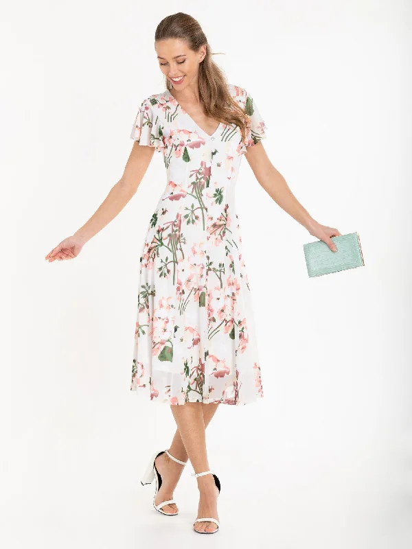 Jolie Moi Amia Floral Print Midi Dress, Cream Floral