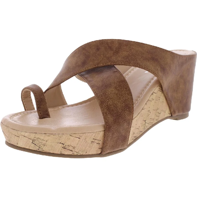 BHFO Womens Manmade Slip On Wedge Sandals