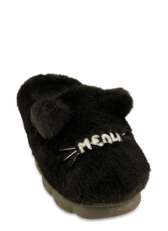 Meow Faux Fur Slippers