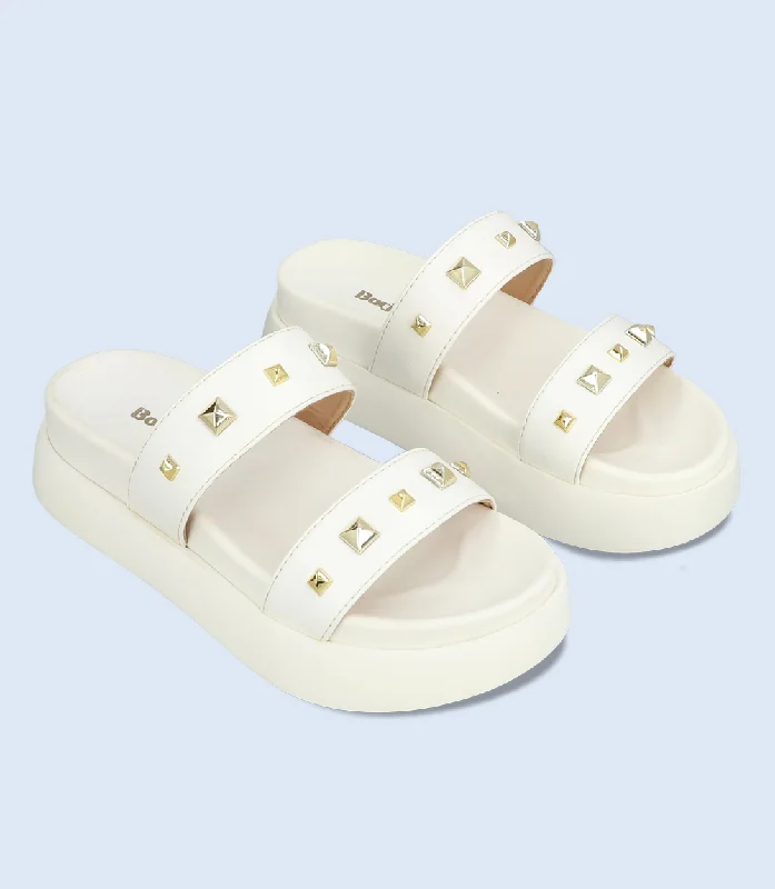 BW10048-WHITE-Women Platform Slipper