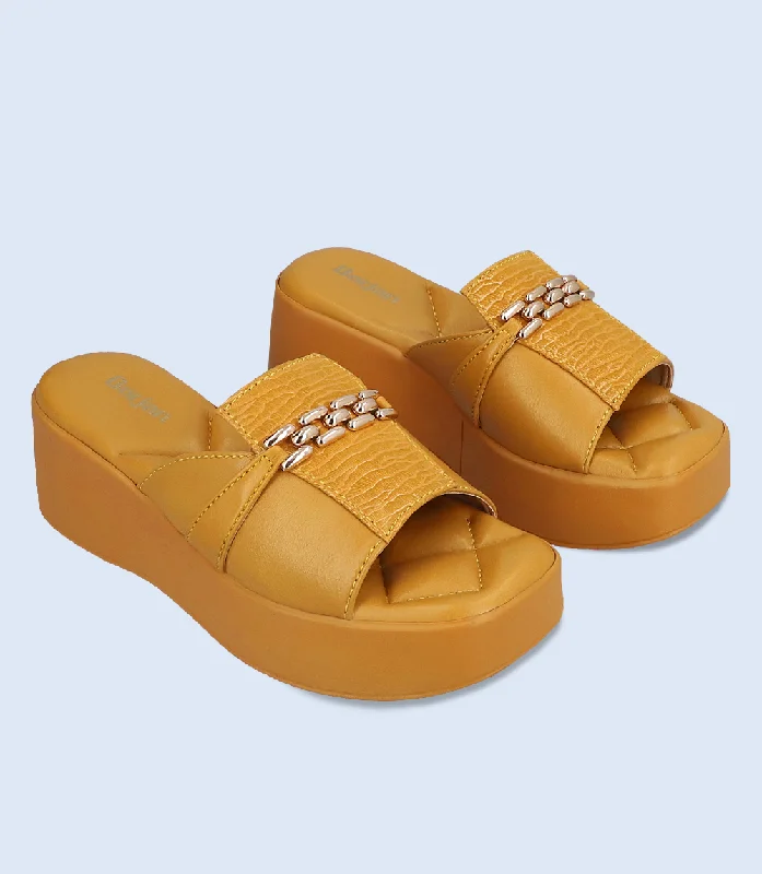 BW9997-MUSTARD-Women Platform Slipper