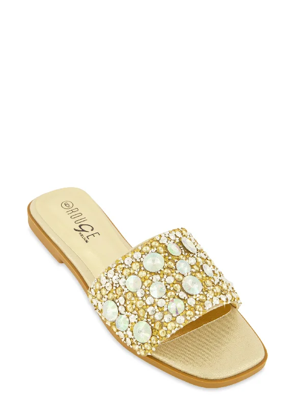 Embellished Square Toe Slide Sandals