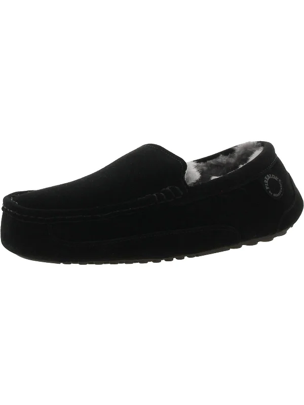 Mens Leather Australian Shearling Lined Moccasin Slippers