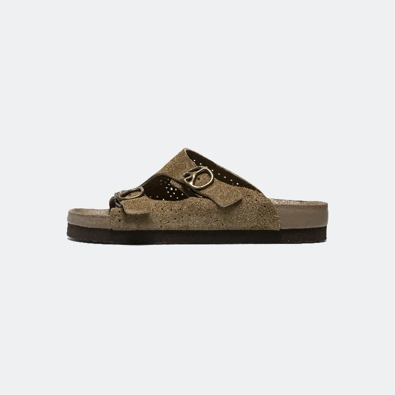 Double  Strap Sandal - Taupe Suede Leather