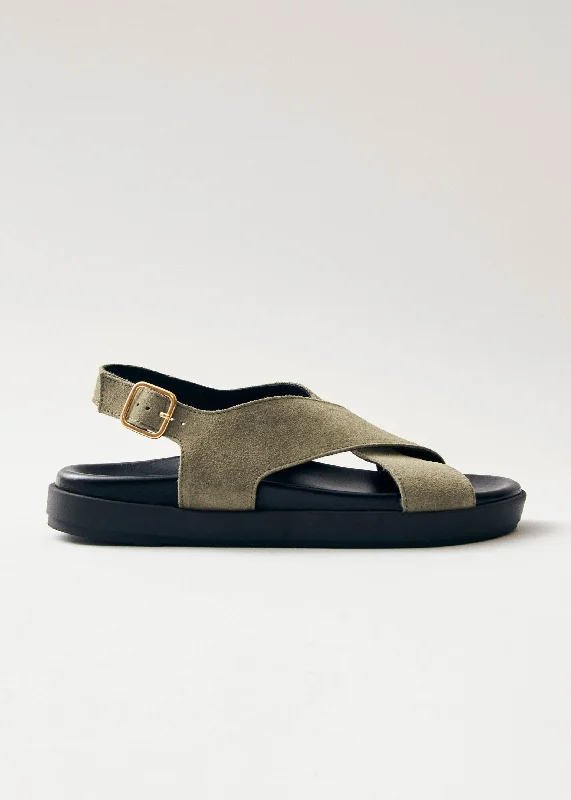 Nico Suede Khaki Leather Sandals