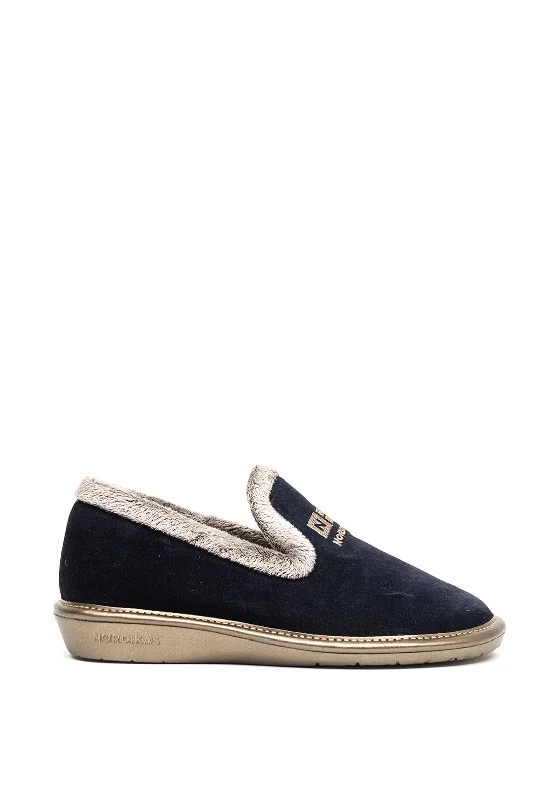 Norkidas Suede Fabric Cuff Slippers, Navy