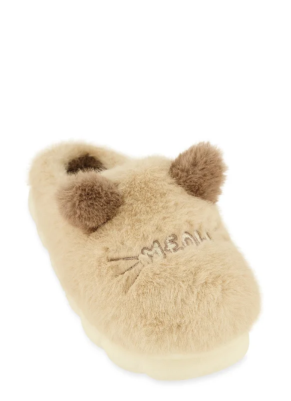 Meow Faux Fur Slippers