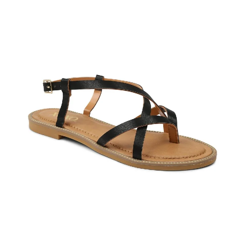 XOXO Womens Maury Faux Leather Strappy Flat Sandals